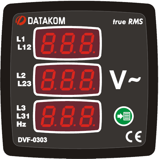 Datakom DATAKOM DVF-0303 Volt and frequency meter panel, 3 phase, 72x72mm, 3 display