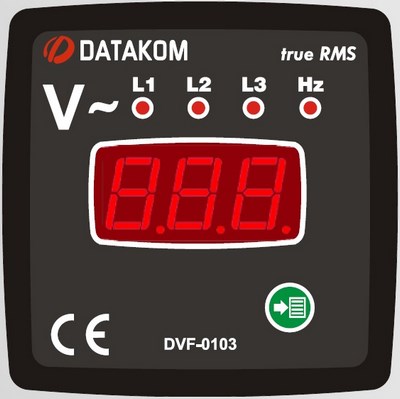 Volt and frequency meter panel DATAKOM DVF-0103, 3 phase, 72x72mm Volt and frequency meter panel DATAKOM DVF-0103, 3 phase, 72x72mm