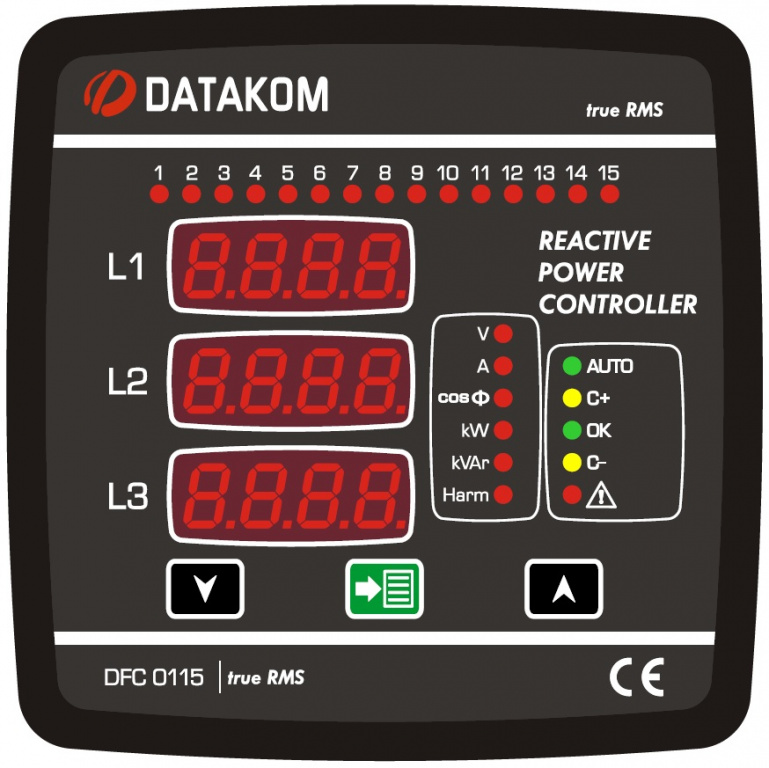 Datakom DFC-0115 power factor controller (12 steps,gen,alm,485) 144x144mm 