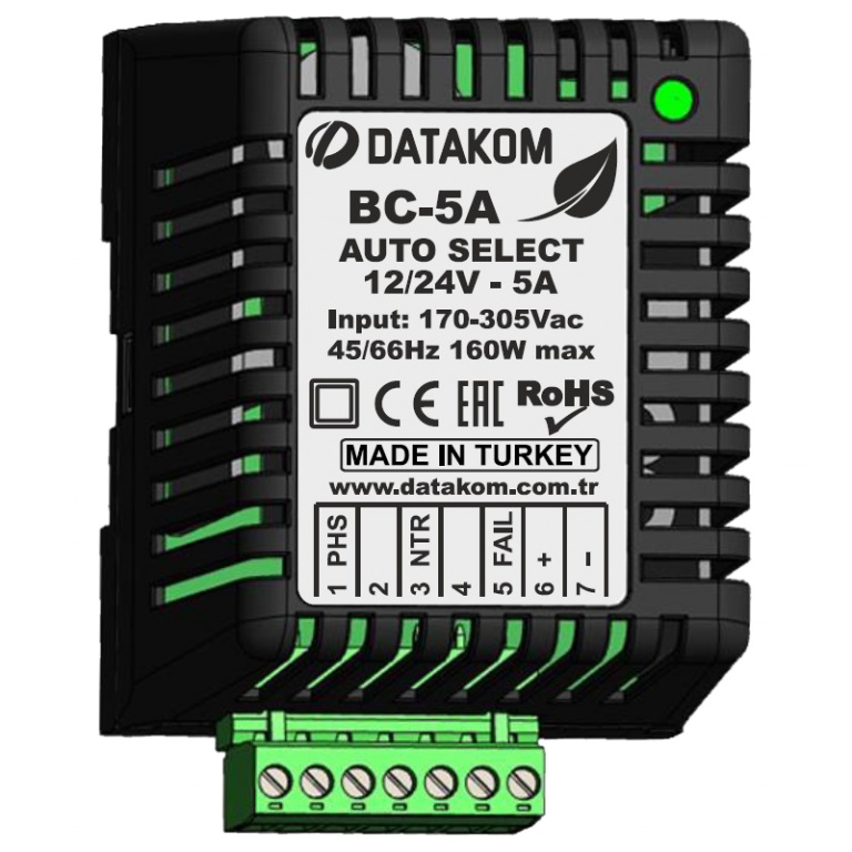Datakom DATAKOM BC-5A (Auto12V/24V, 5A, DIN rail)  Generator battery charger