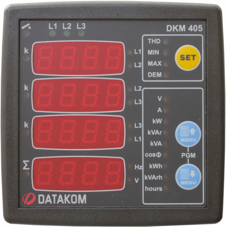 Datakom DATAKOM DKM-405 Electric network analyser, 170-275V power supply, 96x96mm, with I/O