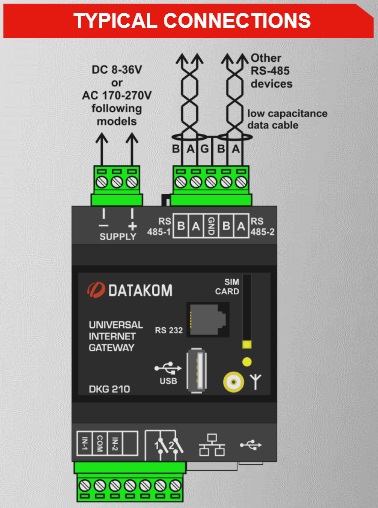 Datakom DATAKOM DKG-210-A2 RS232 + Ethernet Gateway, AC power supply