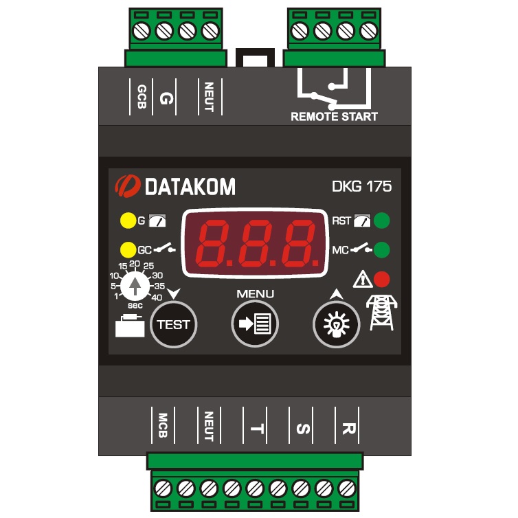 Datakom DATAKOM DKG-175 Generator/Mains Automatic transfer switch controller (ATS), 230/400 VAC, DIN rail mounted
