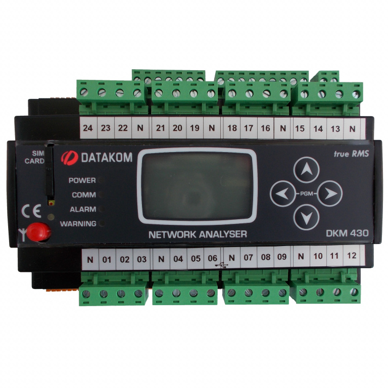 Datakom DATAKOM DKM-430-PRO+ GSM Multiple channel analyser, 30 CT inp, 24 fuse inp, 1.9” LCD, RS-485, USB/Device, 2-inputs, 2-outputs,  AC power supply, GPRS Modem