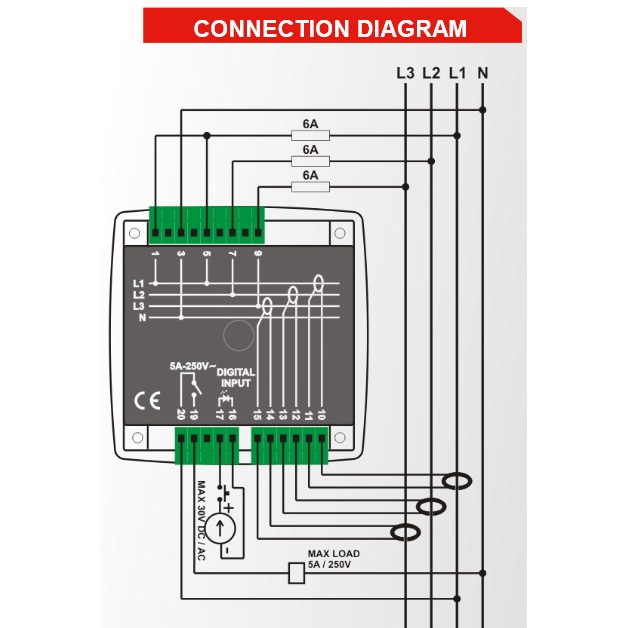 Datakom DATAKOM DKM-405 Electric network analyser, 170-275V power supply, 96x96mm, with I/O
