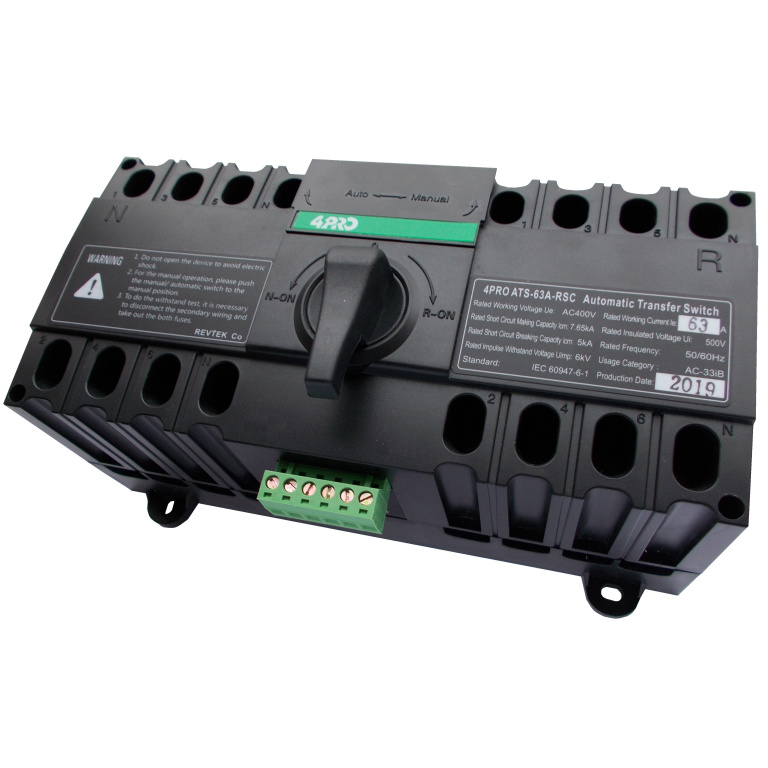 Datakom 4PRO ATS-63A-4P-RSC 230V Automatic Changeover Switch 50-60Hz, 1-3 phase, 4 pol., 3 pos., 