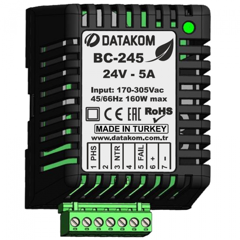 Datakom DATAKOM BC-245 (24V/5A, DIN rail), Generator battery charger / Stabilized power supply