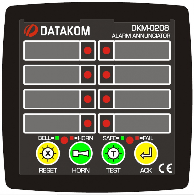 Datakom DATAKOM DKM-0208 Alarm Annunciator, 8ch, Power Supply/Fault  input voltage: 19-150VDC