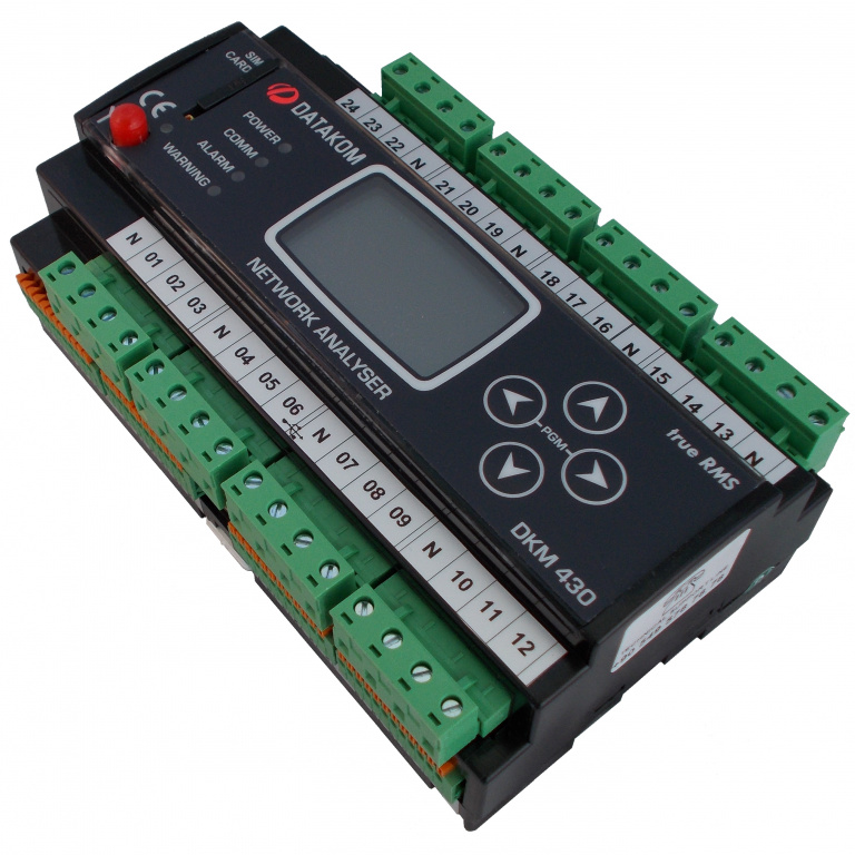 Datakom DATAKOM DKM-430-PRO+GSM. Multiple network analyser, 30 CT inp, 24 fuse inp, 1.9” LCD, RS-485, USB/Device, 2-inputs, 2-outputs, GPRS Modem, DC power supply