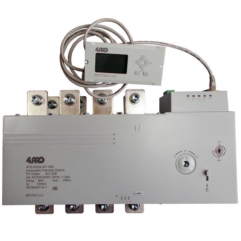 4PRO ATS-630A-4P-iRC Automatic Transfer Changeover Switch, 630A, 230/400V,  50Hz, 1-3 phase. Buy online ATS, AMF, AVR, ECM, DKG controllers for diesel,  gas, petrol gensets including manual start units and auto mains failure