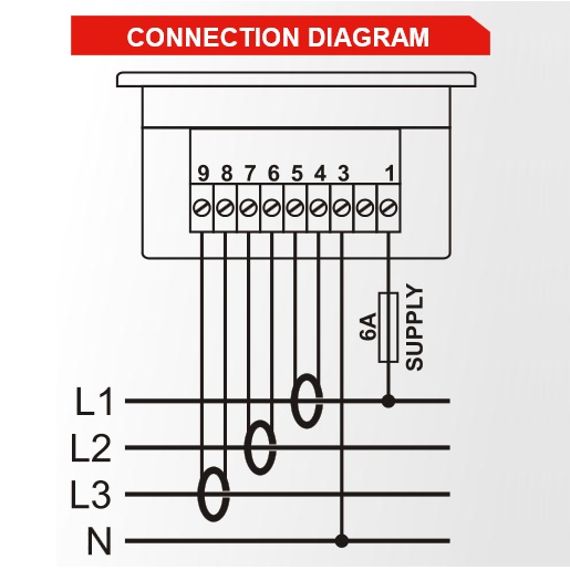 Datakom DATAKOM DA-0303 Ammeter Panel, 170-275V power supply, 3 phase, 72x72mm, 3 display