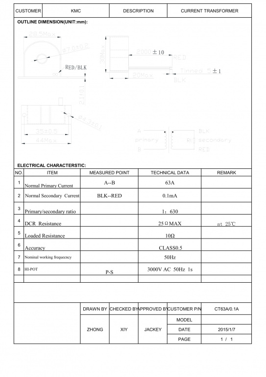 Datakom DATAKOM Current Transformer 63A/0.1A 630turns for DKM-430, closed loop type 