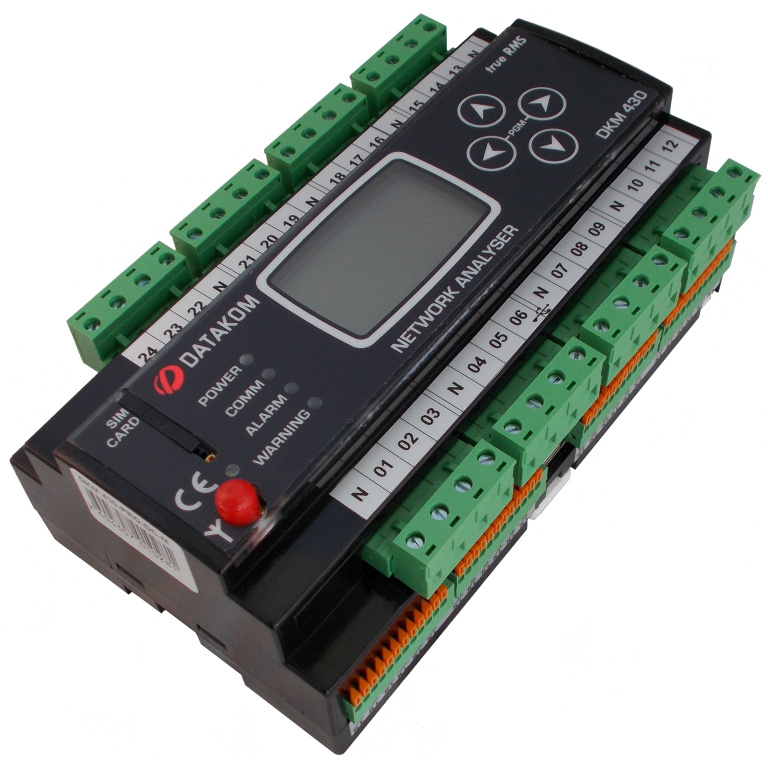 Datakom DATAKOM DKM-430-PRO+GSM. Multiple network analyser, 30 CT inp, 24 fuse inp, 1.9” LCD, RS-485, USB/Device, 2-inputs, 2-outputs, GPRS Modem, DC power supply