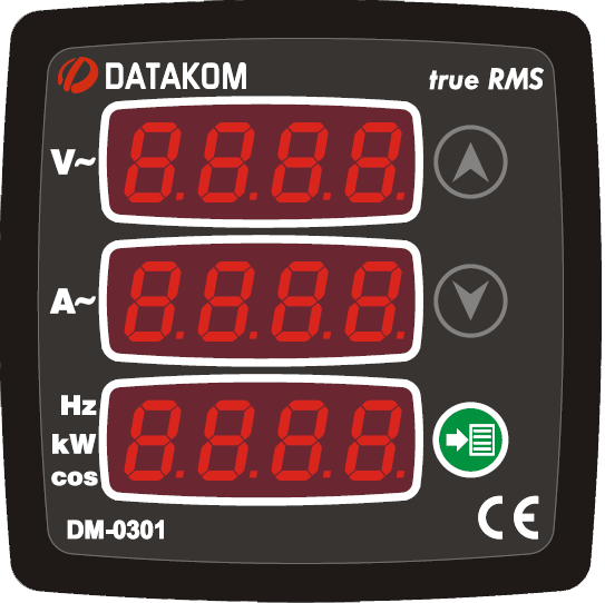 Datakom DATAKOM DM-0301 multi meter panel, 170-275V power supply, 1 phase, 72x72mm, 3 display