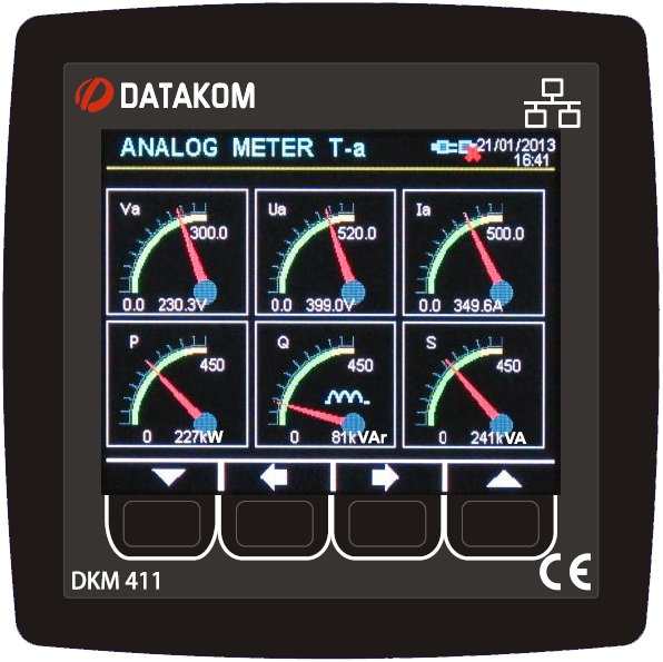 Datakom DATAKOM DKM-411 analyser, 96x96mm, 3.5” colour TFT, Ethernet, USB/Host, USB/Device, RS485, RS232, 2-input, 2-outputs, AC/DC Power supply