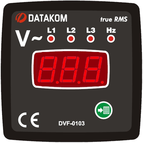 Datakom DATAKOM DVF-0103 Volt and frequency meter panel, 3 phase, 72x72mm