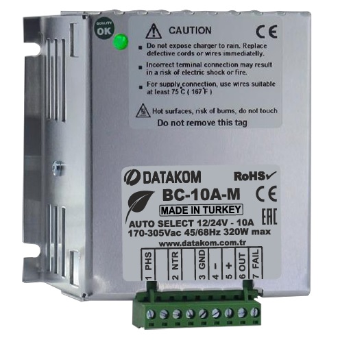 Datakom DATAKOM BC-10A-M Smart Battery Charger, 4-stage, reverse prot.,high eff.