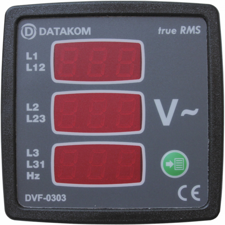 Datakom DATAKOM DVF-0303 Volt and frequency meter panel, 3 phase, 72x72mm, 3 display