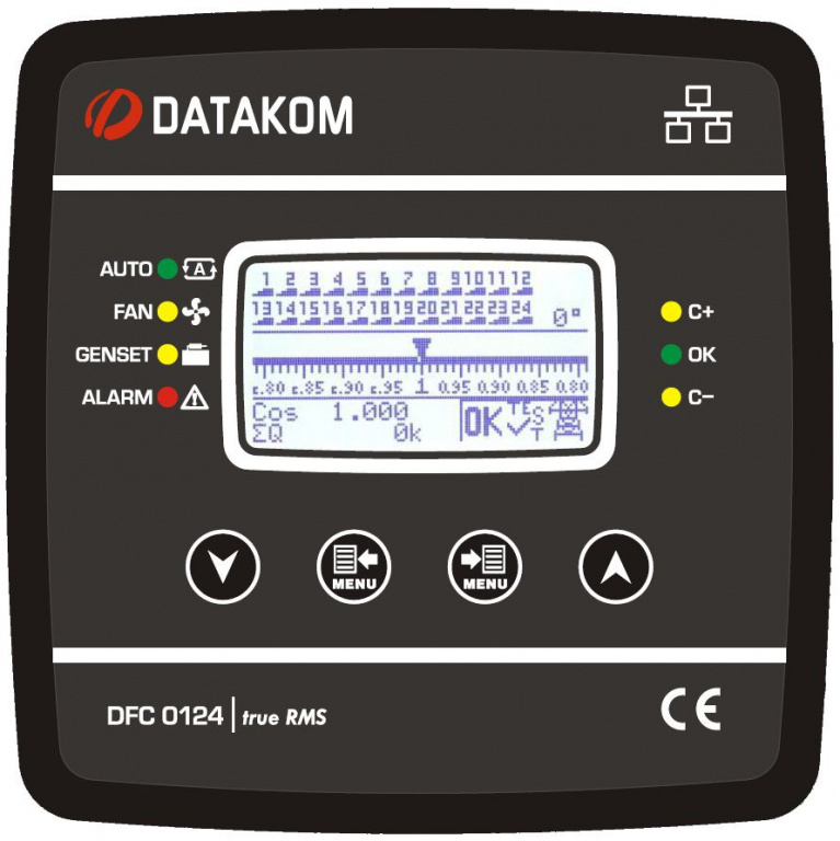 Datakom DATAKOM DFC-0124 Power Factor Controller, 128x64 B&W display,144x144mm, 24steps + RS485 + SVC 