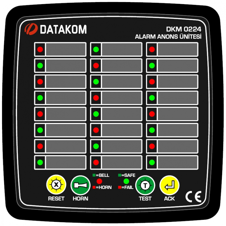 Datakom DATAKOM DKM-0224 Alarm Annunciator, 24 channels, Power Supply/Fault  input voltage: 19-150VDC