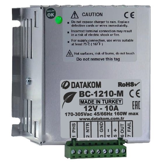 Datakom DATAKOM BC-1210-M Smart Battery Charger, 12V, 10A, 4-stage, reverse prot.,high eff.